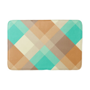 Mid-Century mega plaid - tan & turquoise Bath Mat
