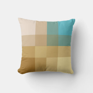 Mid-Century mega plaid - tan & turquoise Cushion