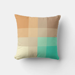 Mid-Century mega plaid - tan & turquoise Cushion
