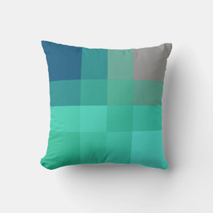 Mid-Century mega plaid - turquoise & grey Cushion