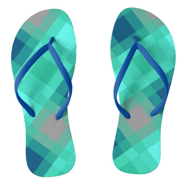 Mid-Century mega plaid - turquoise & grey Flip Flops (Footbed)