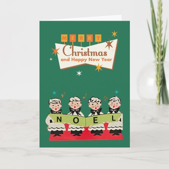 Mid-Century Melodies: Christmas NOEL Choir Singers Card (Front)