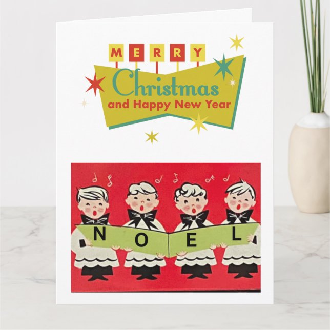 Mid-Century Melodies: Noel Christmas Choir Boys Card (Front)
