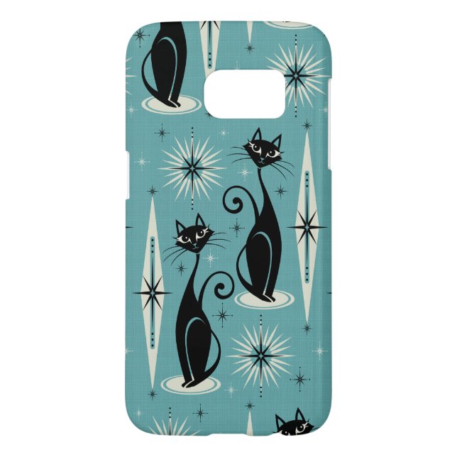 Mid Century Meow Retro Atomic Cats on Blue Case-Mate Samsung Galaxy Case (Back)