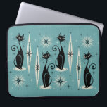 Mid Century Meow Retro Atomic Cats on Blue Laptop Sleeve<br><div class="desc">For the cat loving,  retro enthusiast,  my original vector illustration of sleek black cats,  starbursts,  & diamonds in mid century atomic style,  in black and grey,  on a cadet blue background,  with simulated fabric grain.</div>