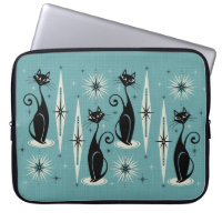 Mid Century Meow Retro Atomic Cats on Blue