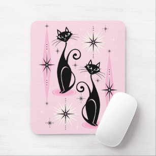 Mid Century Meow Retro Atomic Cats on Cool Pink Mouse Mat