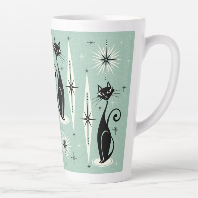 Mid Century Meow Retro Atomic Cats on Mint Latte Mug (Right)