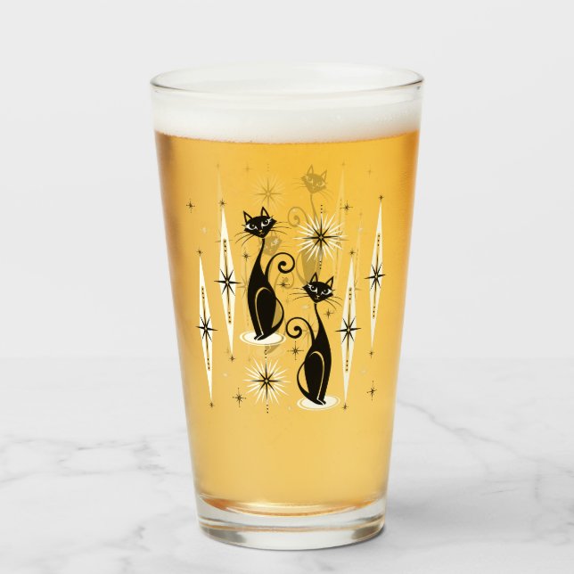 Mid Century Meow Retro Atomic Cats ©studioxtine Glass (Front Filled)