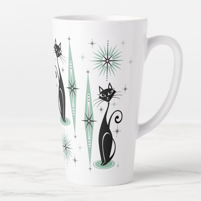 Mid Century Meow Retro Atomic Cats ©studioxtine Latte Mug (Right)