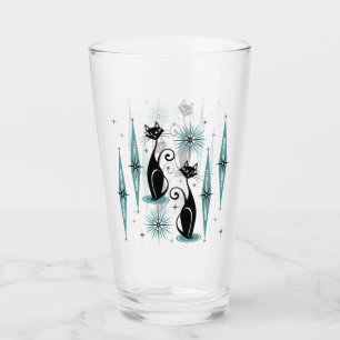 Mid Century Meow Retro Atomic Cats with Blue Glass