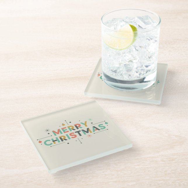 Mid-Century Merry Christmas – Retro Style Glass Coaster (Angled)