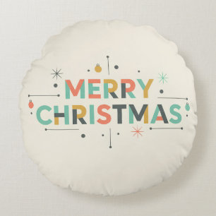 Mid-Century Merry Christmas – Retro Style Round Cushion