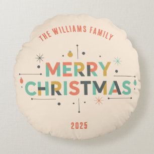 Mid-Century Merry Christmas – Retro Style Round Cushion