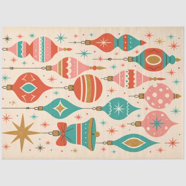 Mid-Century Merry Ornaments Retro Christmas Tissue Paper (Front)