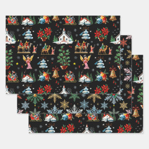 Mid-Century Midnight Noel Wrapping Paper Sheet