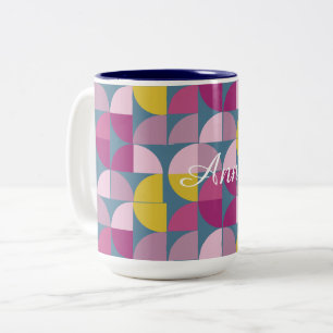 mid century mild psychedelic purple pink colours  Two-Tone coffee mug