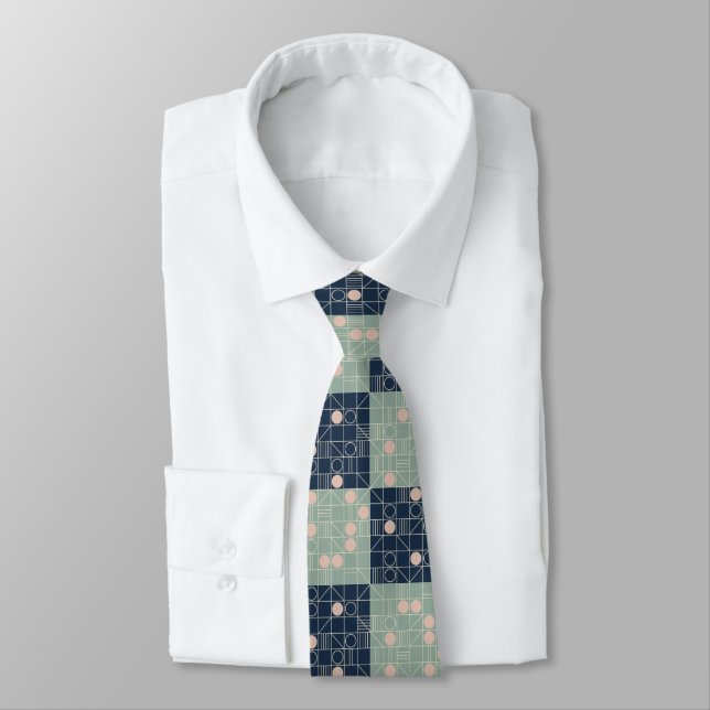 Mid-Century Mint & Navy Atomic Starburst  Tie (Tied)