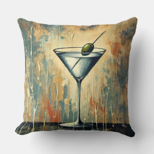 Mid Century Mixed Media Martini Art Cushion