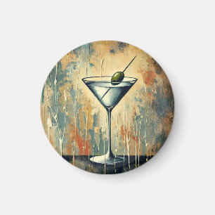 Mid Century Mixed Media Martini Art Magnet