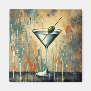 Mid Century Mixed Media Martini Art Magnet