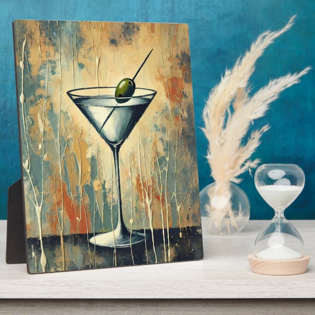 Mid Century Mixed Media Martini Art Plaque (Side)