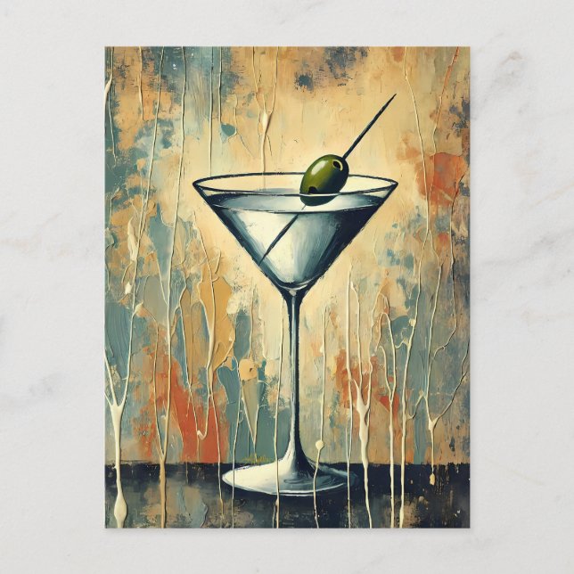 Mid Century Mixed Media Martini Art Postcard (Front)