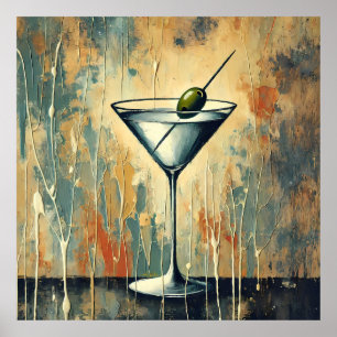 Mid Century Mixed Media Martini Art Poster