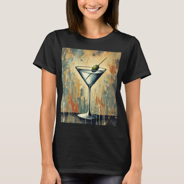 Mid Century Mixed Media Martini Art T-Shirt (Front)
