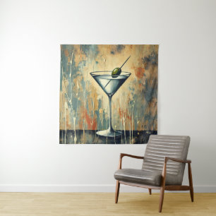 Mid Century Mixed Media Martini Art Tapestry