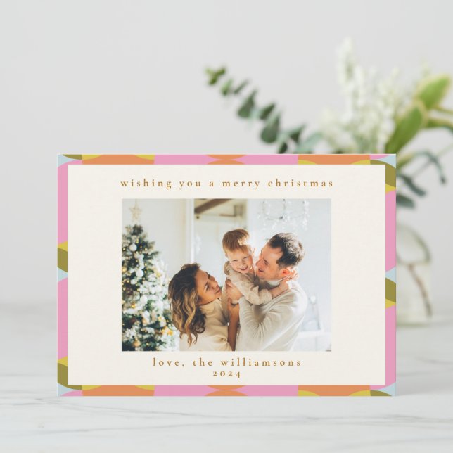 Mid Century Mod Abstract Geometric Christmas Photo Holiday Card (Standing Front)