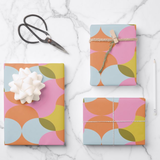 Mid Century Mod Abstract Geometric Shapes Pastels Wrapping Paper Sheet (Front)
