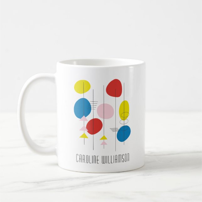 Mid Century Mod Atomic Art in Red Personalised  Coffee Mug (Left)