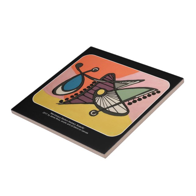 Mid Century Mod Butterfly painting on a Tile (Side)