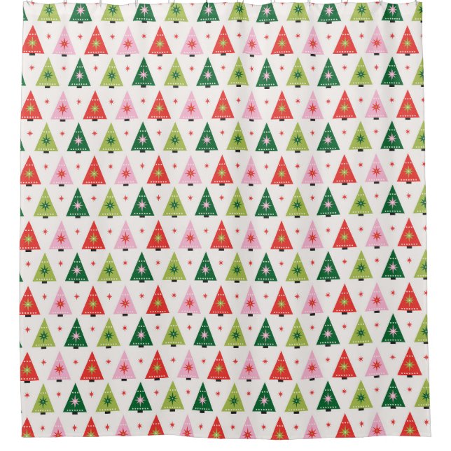 Mid-Century Mod Christmas Tree Shower Curtain (Front)
