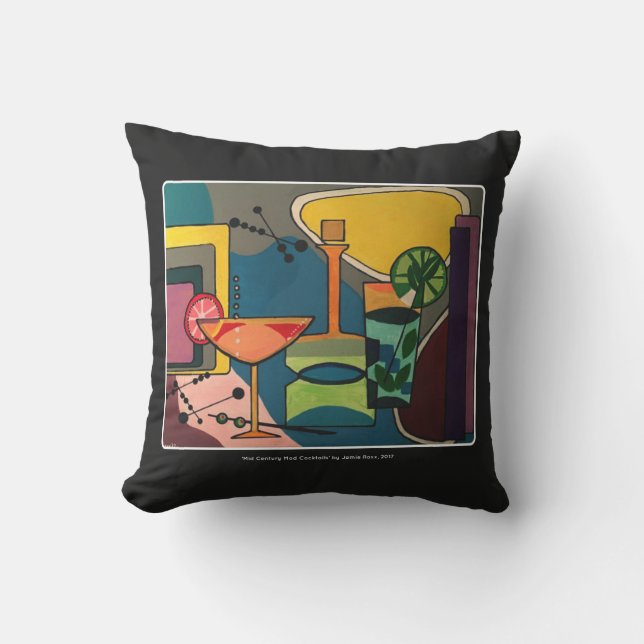 'Mid Century Mod Cocktails' painting on a Outdoor Cushion (Front)
