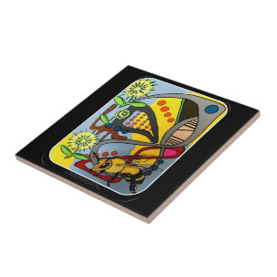 Mid Century Mod Garden Bee painting on a Tile