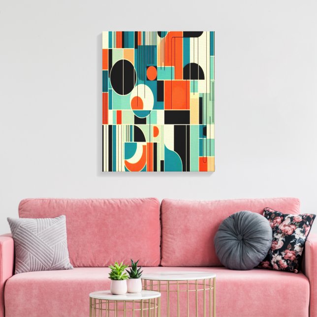 Mid Century Mod Geometric Abstract Canvas Art (Insitu(LivingRoom))