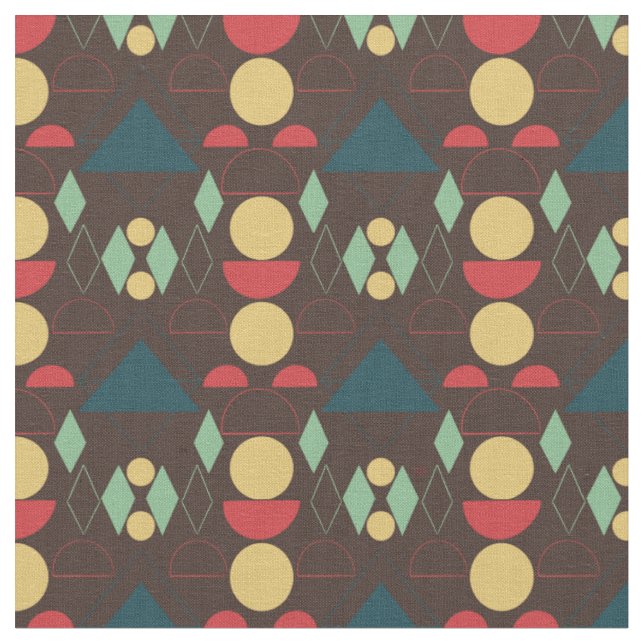 Mid Century Mod Geometric Brown  Fabric (Close Up)