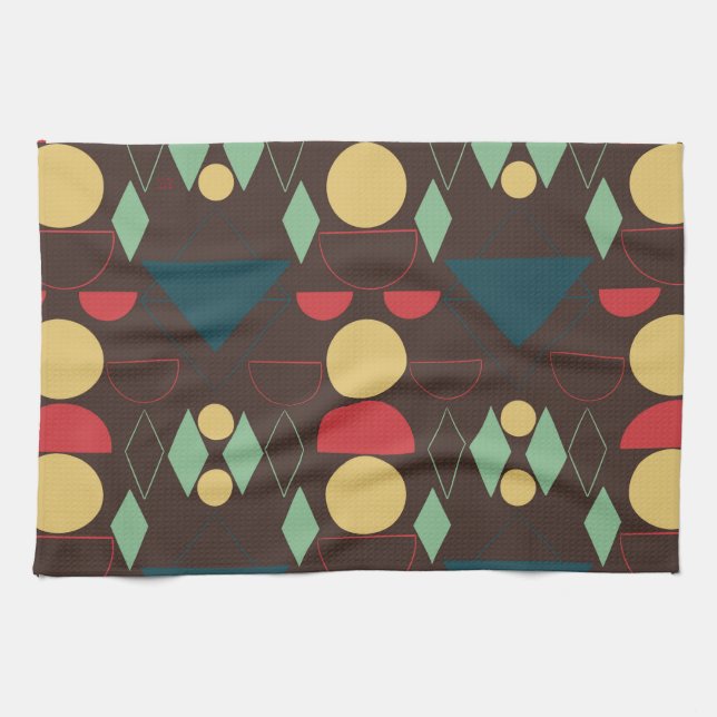 Mid Century Mod Geometric Brown Tea Towel (Horizontal)