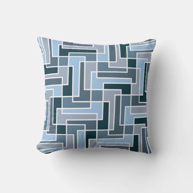 Mid Century Mod Geometric Colour Block Blues Cushion (Front)
