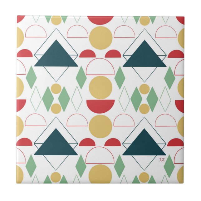 Mid Century Mod Geometric Colourful Ceramic Tile (Front)