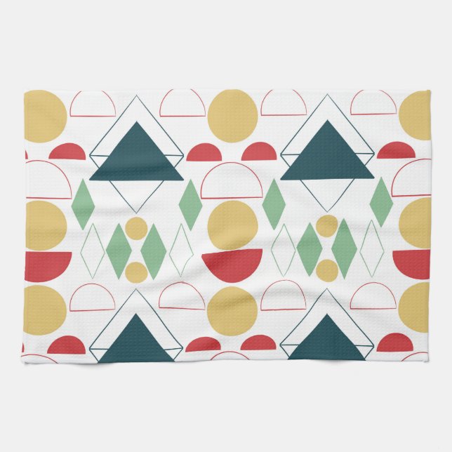 Mid Century Mod Geometric Colourful Tea Towel (Horizontal)