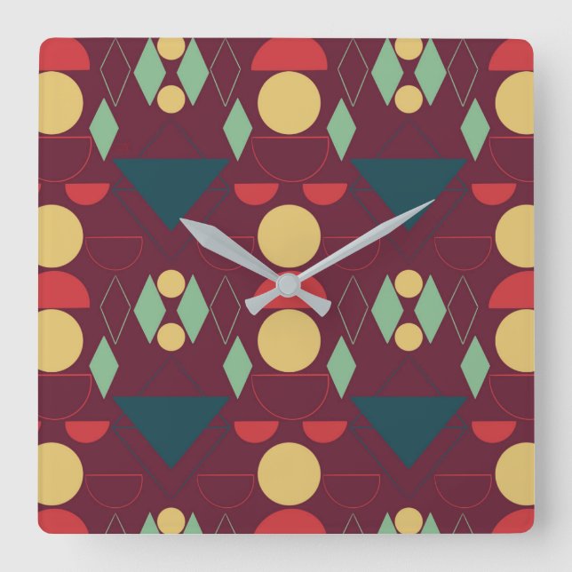 Mid Century Mod Geometric Fuchsia Square Wall Clock (Front)