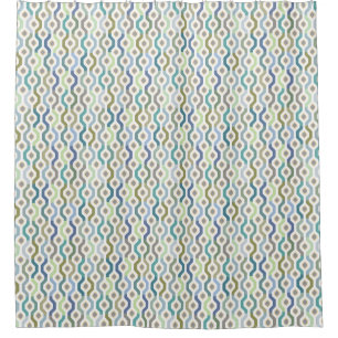 Mid Century Mod Geometric Pattern Blues Shower Curtain