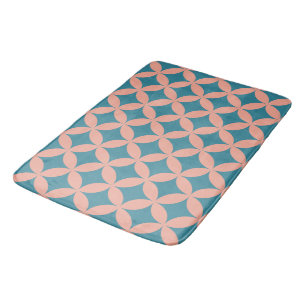Mid-Century Mod Geometric Retro Modern Blue Peach Bath Mat
