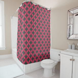 Mid-Century Mod Geometric Retro Modern Bright Pink Shower Curtain