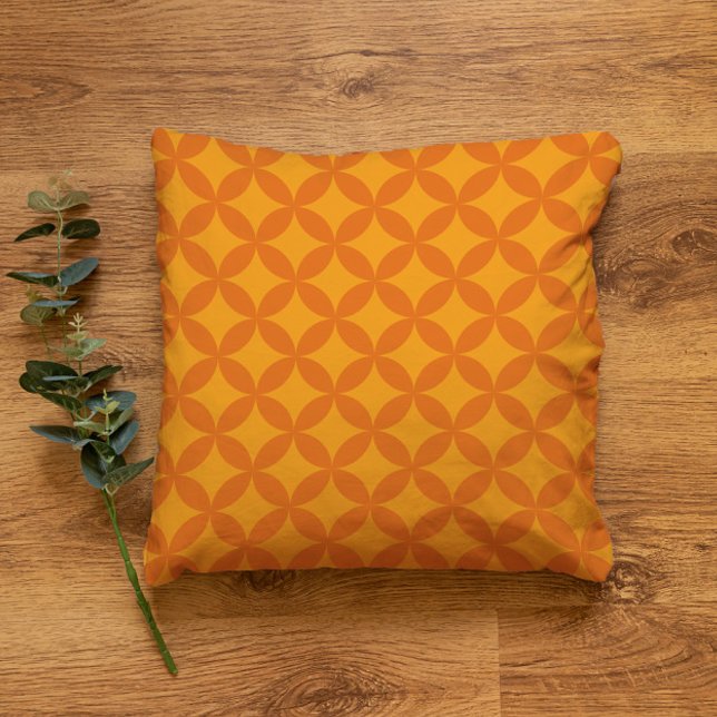 Mid-Century Mod Geometric Retro Modern Orange Sun Cushion (Orange Sun Throw Pillow)