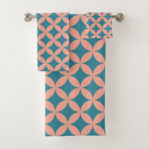 Mid-Century Mod Geometric Retro Modern Peach Blue Bath Towel Set