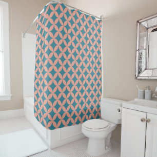 Mid-Century Mod Geometric Retro Modern Peach, Blue Shower Curtain